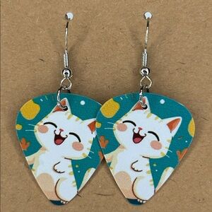 Custom Cat Guitar Pick Earrings Print On Both Sides Fashion Jewelry